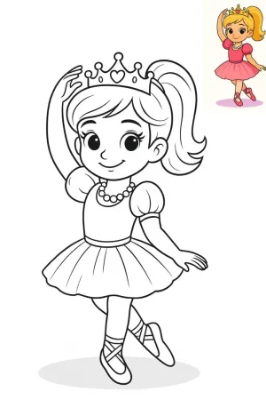 Küçük Prenses Bale Yapıyor Boyama Sayfası - Ücretsiz Yazdırılabilir